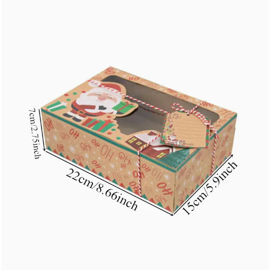 12pcs/Set Christmas Paper Gift Candy Cookie Boxes Santa Clause Snowman Clear Window