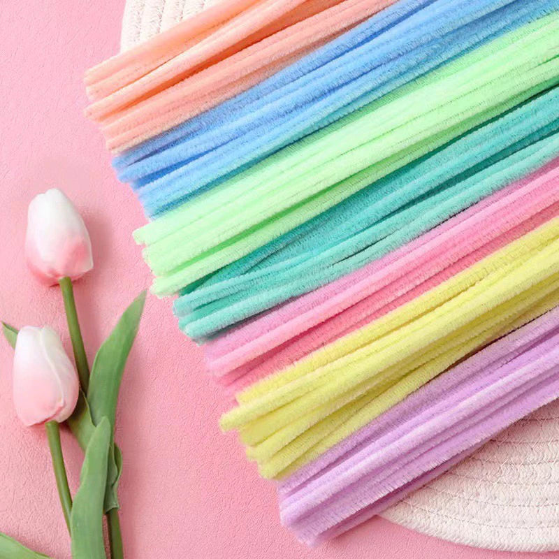| 100PCS 8mm Fuzzy Wire Colored Chenille Wires Fluffy Sticks Stems Twist Tie for Kids
