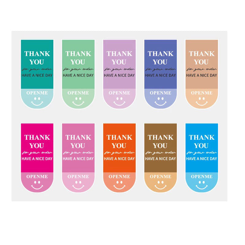 100pcs | Thank You For Your Order Stickers Colorful Smile Emoji "Open Me