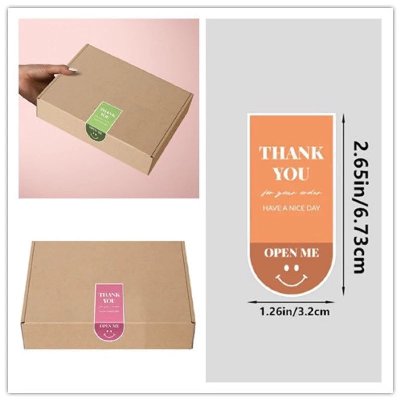 100pcs | Thank You For Your Order Stickers Colorful Smile Emoji "Open Me
