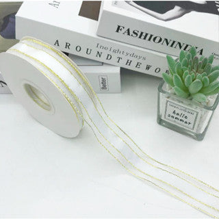 2.5cm/50yards Double gold edge packaging Gauze gift box handmade ribbon
