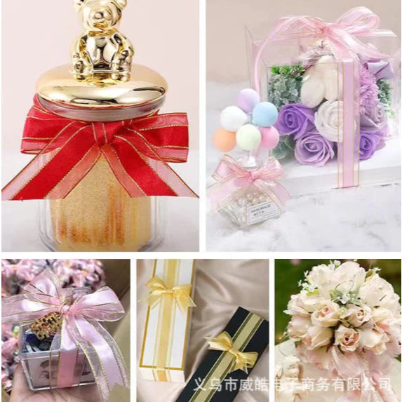 2.5cm/50yards Double gold edge packaging Gauze gift box handmade ribbon