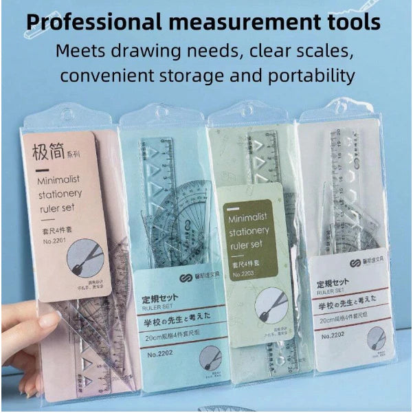 4-piece set Student ruler 20cm triangle set ruler protractor multifunctional for school