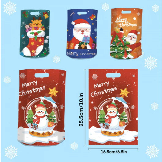 (10pcs/pack) Christmas Candy Hand Held Party Gift Loot Bags Printed Handle Candy Bag
