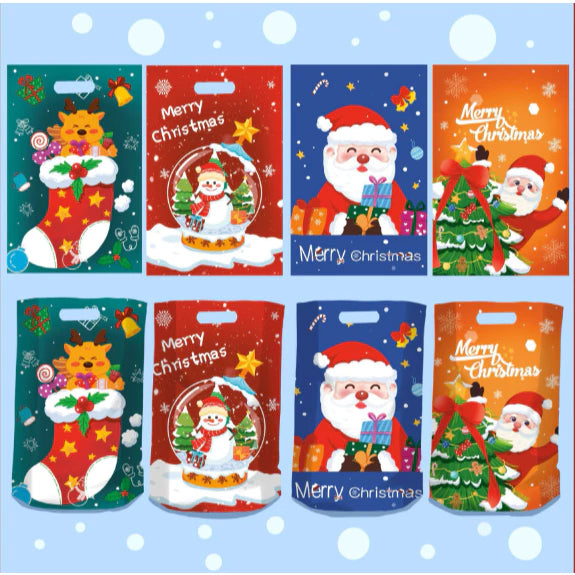 (10pcs/pack) Christmas Candy Hand Held Party Gift Loot Bags Printed Handle Candy Bag