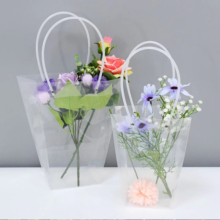 1pc Transparent PVC Tote Bag Flower Bouquet Packaging Bag Clear Handbags