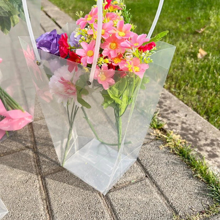 1pc Transparent PVC Tote Bag Flower Bouquet Packaging Bag Clear Handbags