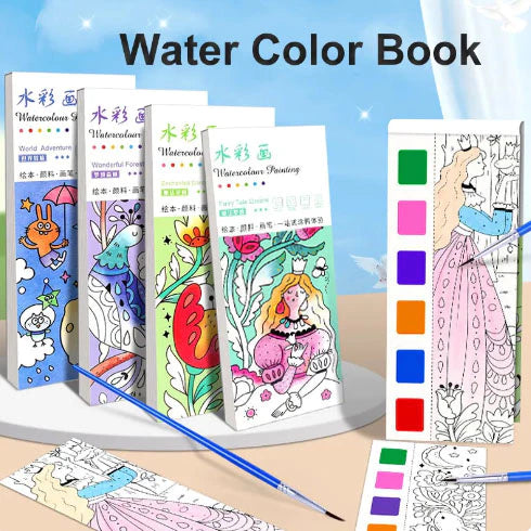 12Sheets Painting Coloring Book Set with Paintbrush Water Color Painting