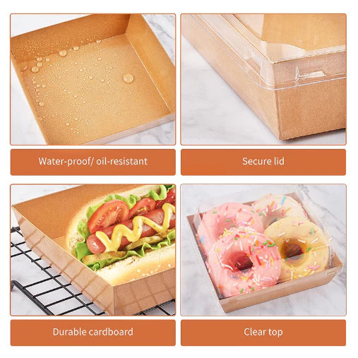 10pcs Transparent Square Cake, Sandwich Kraft Box Pastry Baking Gift Box