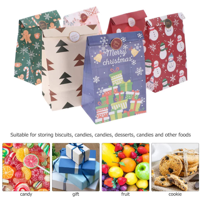 12Pcs Christmas Paper Bags Packaging Candy Gift Wrapping Bag