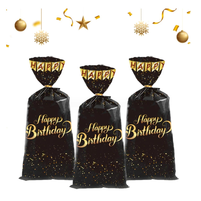 50pcs Cookie Candy Bag with Gold Ties Black/White Plastic Bags Party Supplies Decoration