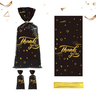 50pcs Cookie Candy Bag with Gold Ties Black/White Plastic Bags Party Supplies Decoration