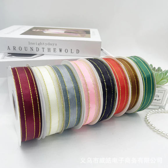 2.5cm/50yards Double gold edge packaging Gauze gift box handmade ribbon
