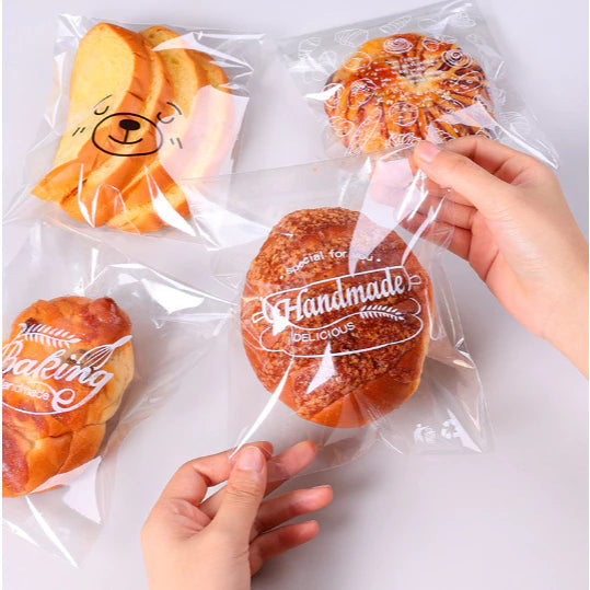 100Pcs Bread Packaging Bag Self Adhesive Plastic Food Donut Pastry Bag