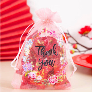 Printed Organza Drawstring Mesh Pouch Small Size Jewelry Wedding Party Gift Packaging
