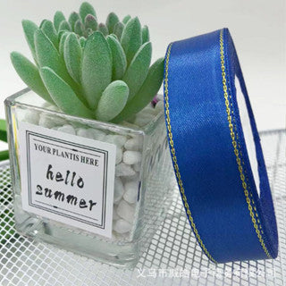 2.5cm double gold-rimmed satin ribbon flower bouquet packaging ribbon gift wrapper