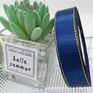 2.5cm double gold-rimmed satin ribbon flower bouquet packaging ribbon gift wrapper