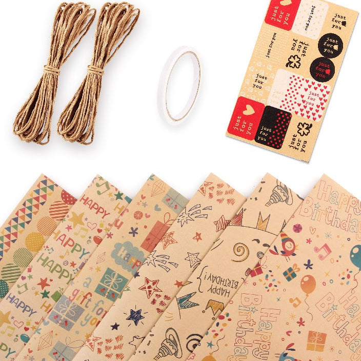 Gift Wrapping Paper 6 Pcs, Kraft Paper 70X50CM ,with Jute String and Tag/Sticker
