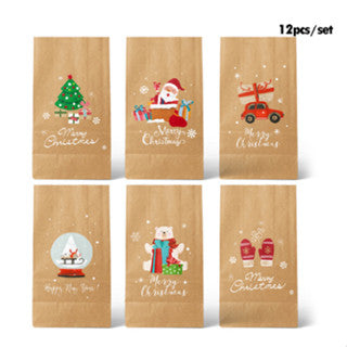 12Pcs Christmas Paper Bags Packaging Candy Gift Wrapping Bag