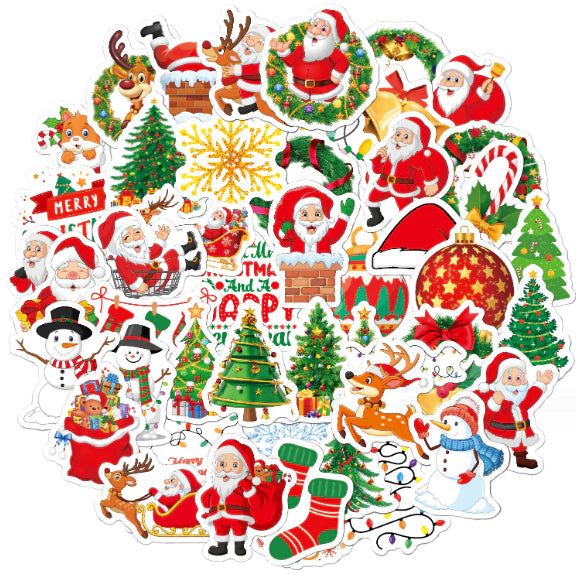 50pcs Christmas Stickers Holographic Laser Stickers Waterproof Christmas Stickers