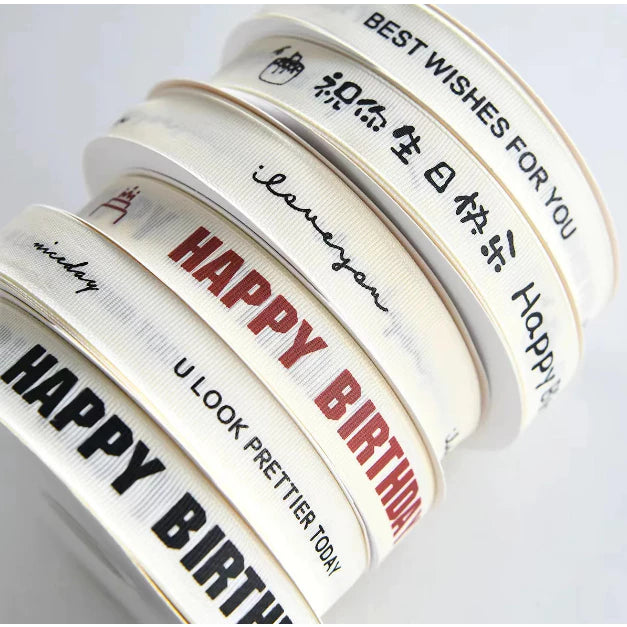(40 yards) 2.cm Happy Birthday Gross Grain Ribbon, Personalized ribbon, Gross Grain ribbon