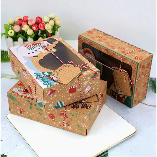 12pcs/Set Christmas Paper Gift Candy Cookie Boxes Santa Clause Snowman Clear Window