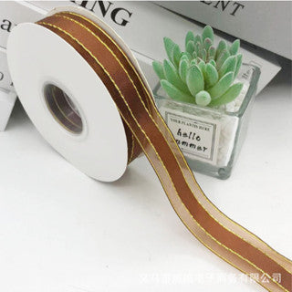 2.5cm/50yards Double gold edge packaging Gauze gift box handmade ribbon