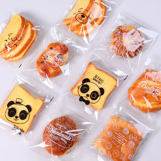 100Pcs Bread Packaging Bag Self Adhesive Plastic Food Donut Pastry Bag
