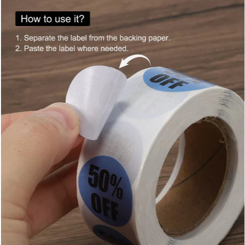 1 Roll Percent Off Round Sticker 1 Inch 10% 20% 30% 40% 50% Marking Labels 500 Count/Roll