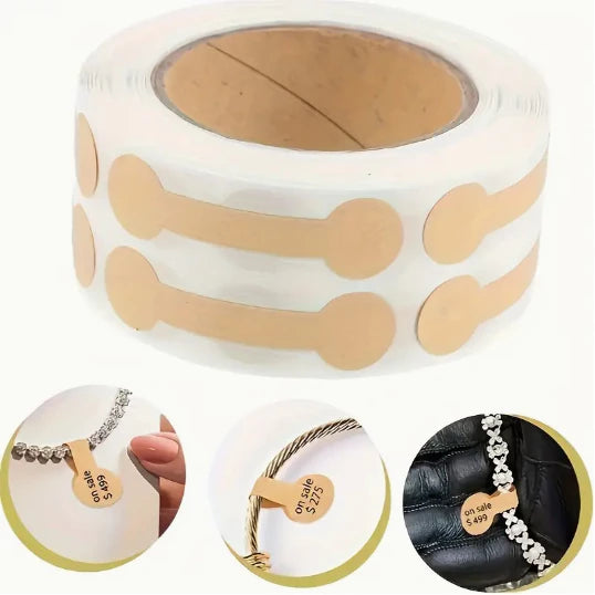 500pcs 1Roll Jewelry Size Tags Blank Brown Paper Dumbell Shape Self Adhesive Sticker Label