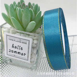 2.5cm double gold-rimmed satin ribbon flower bouquet packaging ribbon gift wrapper