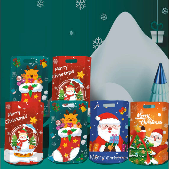 (10pcs/pack) Christmas Candy Hand Held Party Gift Loot Bags Printed Handle Candy Bag