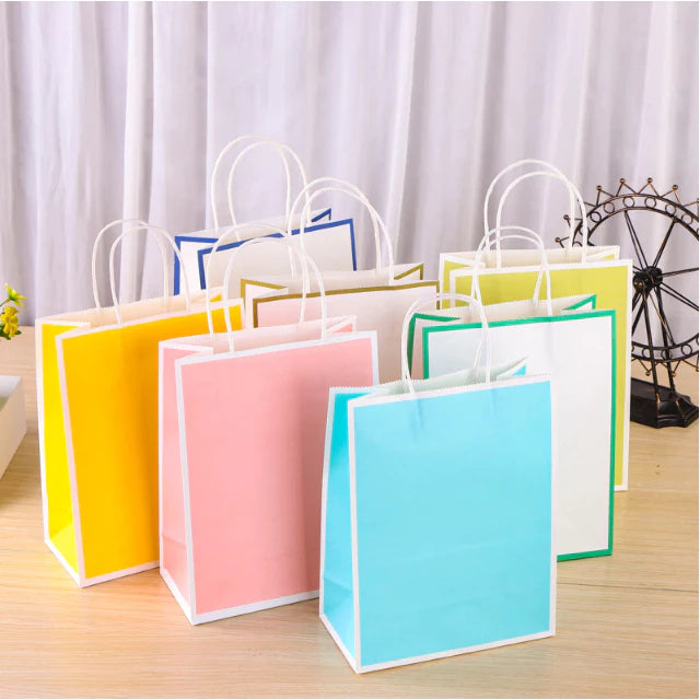 1pc Colorful Border Twisted Handle Kraft Paper Bag with twist Handle bag Gift Bag