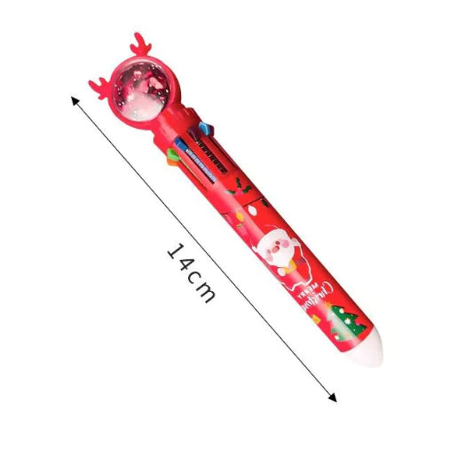1pc Christmas Ten Color Ballpoint Pen 1 Press Student Multi-Function Pen