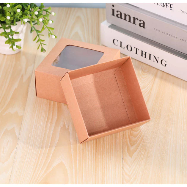 1pc Window Gift Box Foldable Kraft Packaging Paper Gift Box
