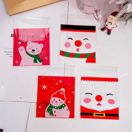 100pcs Self Adhesive Christmas Cookie Candy Package Cellophane Gift Bags