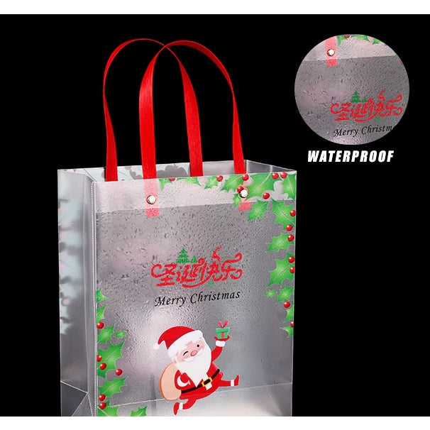 Christmas Frosted Plastic PVC Transparent Bags Souvenir Tote Bag
