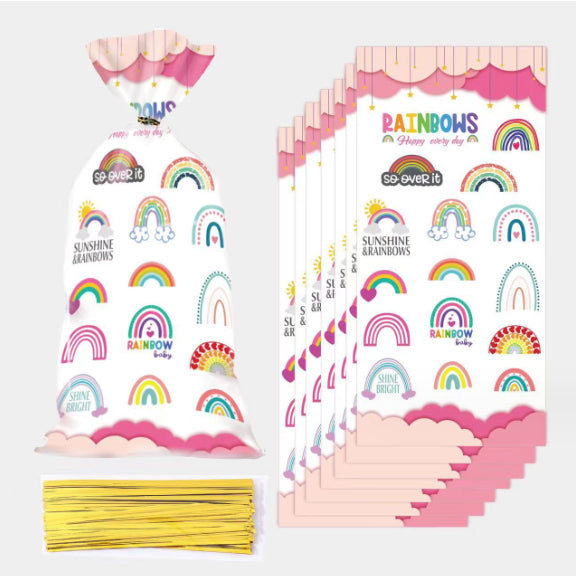 50pcs Cookie Candy Bag with Gold Ties Rainbow loot Bags Party Supplies Table Decoration