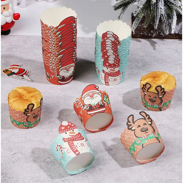 50pcs | Christmas Cupcake Paper Cup Oilproof Cupcake Liner Muffin Baking Cup Tray