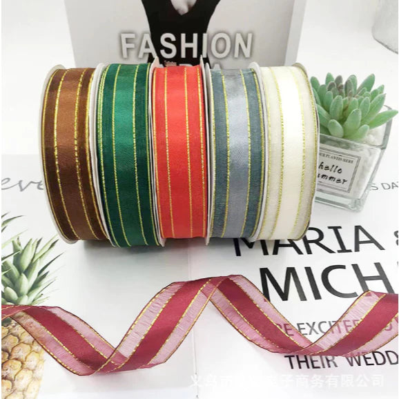 2.5cm/50yards Double gold edge packaging Gauze gift box handmade ribbon