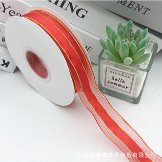 2.5cm/50yards Double gold edge packaging Gauze gift box handmade ribbon