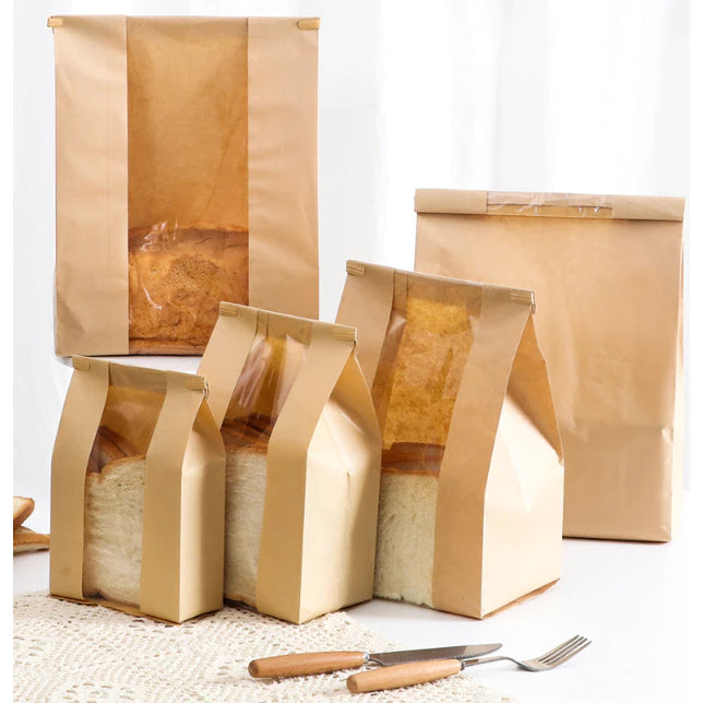 50pcs Brown Bread Bag with Tin Tie Self Sealing Toast Bread Pastry Packaging Bag