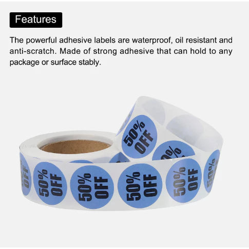 1 Roll Percent Off Round Sticker 1 Inch 10% 20% 30% 40% 50% Marking Labels 500 Count/Roll