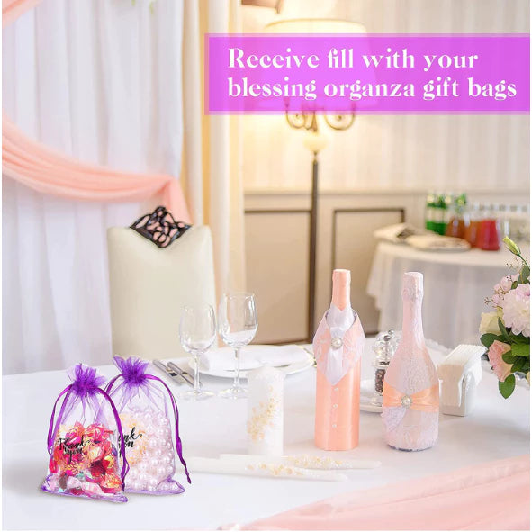 Printed Organza Drawstring Mesh Pouch Small Size Jewelry Wedding Party Gift Packaging