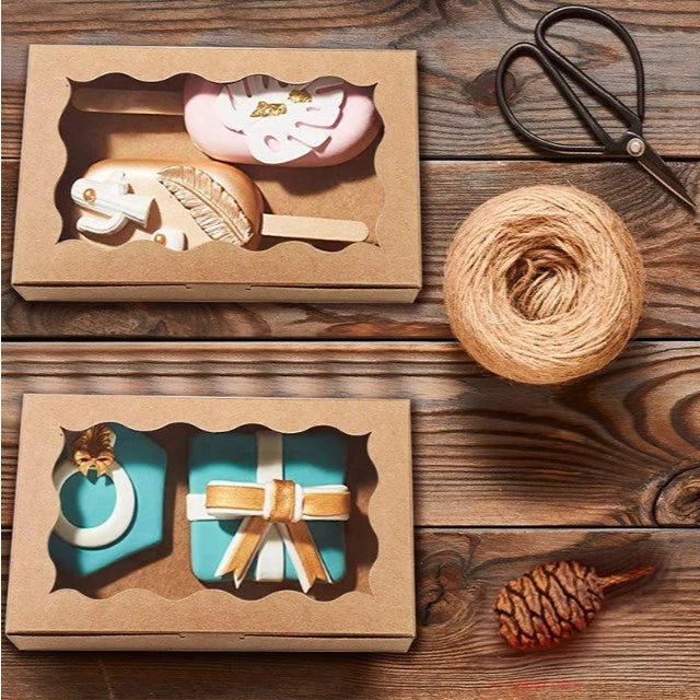 10pcs | Window Pastry Box - Kraft Paper Cake Boxes & Cups with Window muffin tart box