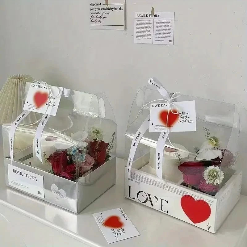 5PCS Transparent Acetate Flower Cake Box With Divider Handle Gift Packaging Set Mini Cake