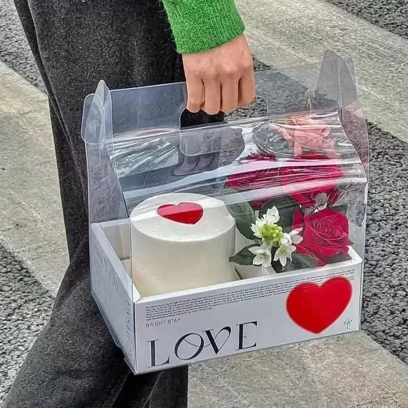 5PCS Transparent Acetate Flower Cake Box With Divider Handle Gift Packaging Set Mini Cake