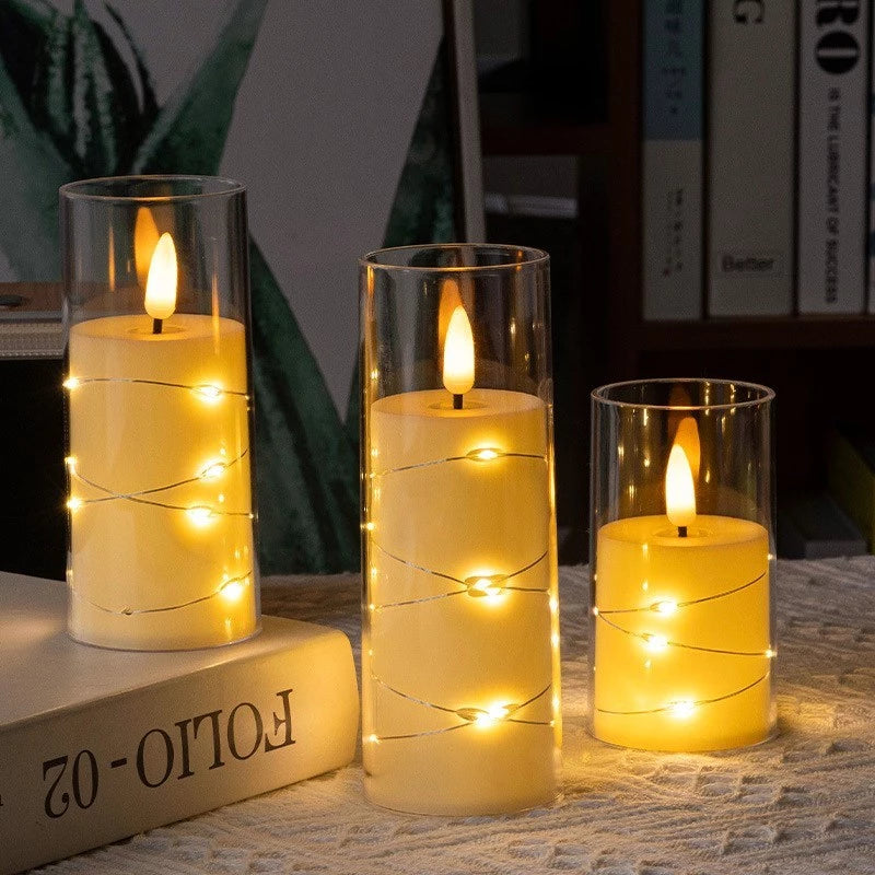 Copper Wire Flameless Candles With Embedded Star Strings, LED candles, Romantic Atmltwosphere Decor.