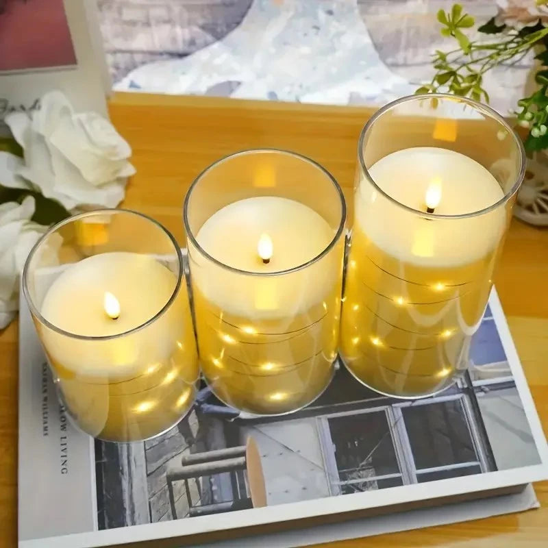 Copper Wire Flameless Candles With Embedded Star Strings, LED candles, Romantic Atmltwosphere Decor.