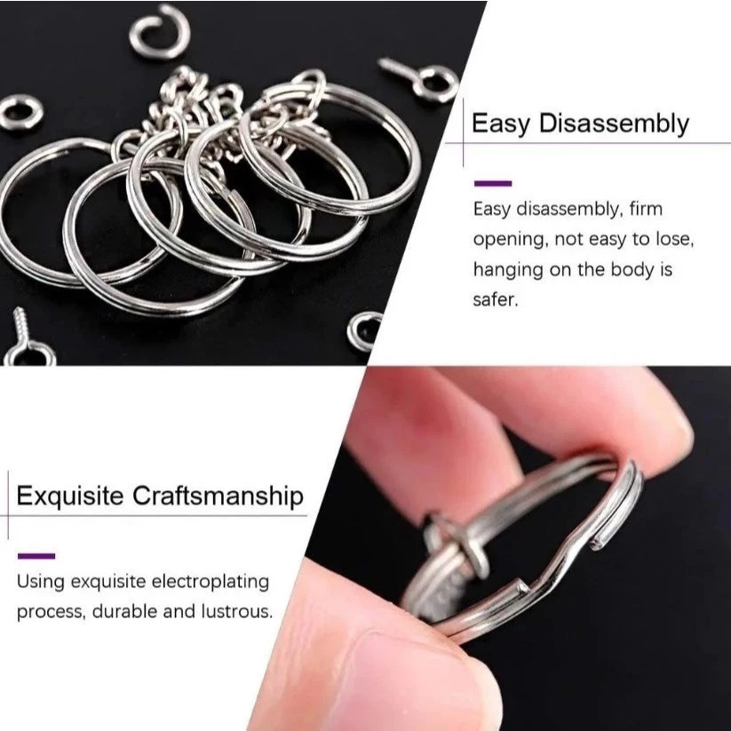50pcs Aperture Keychain Rings – Silver and Gold Stainless Steel Key Ring Buckles for DIY